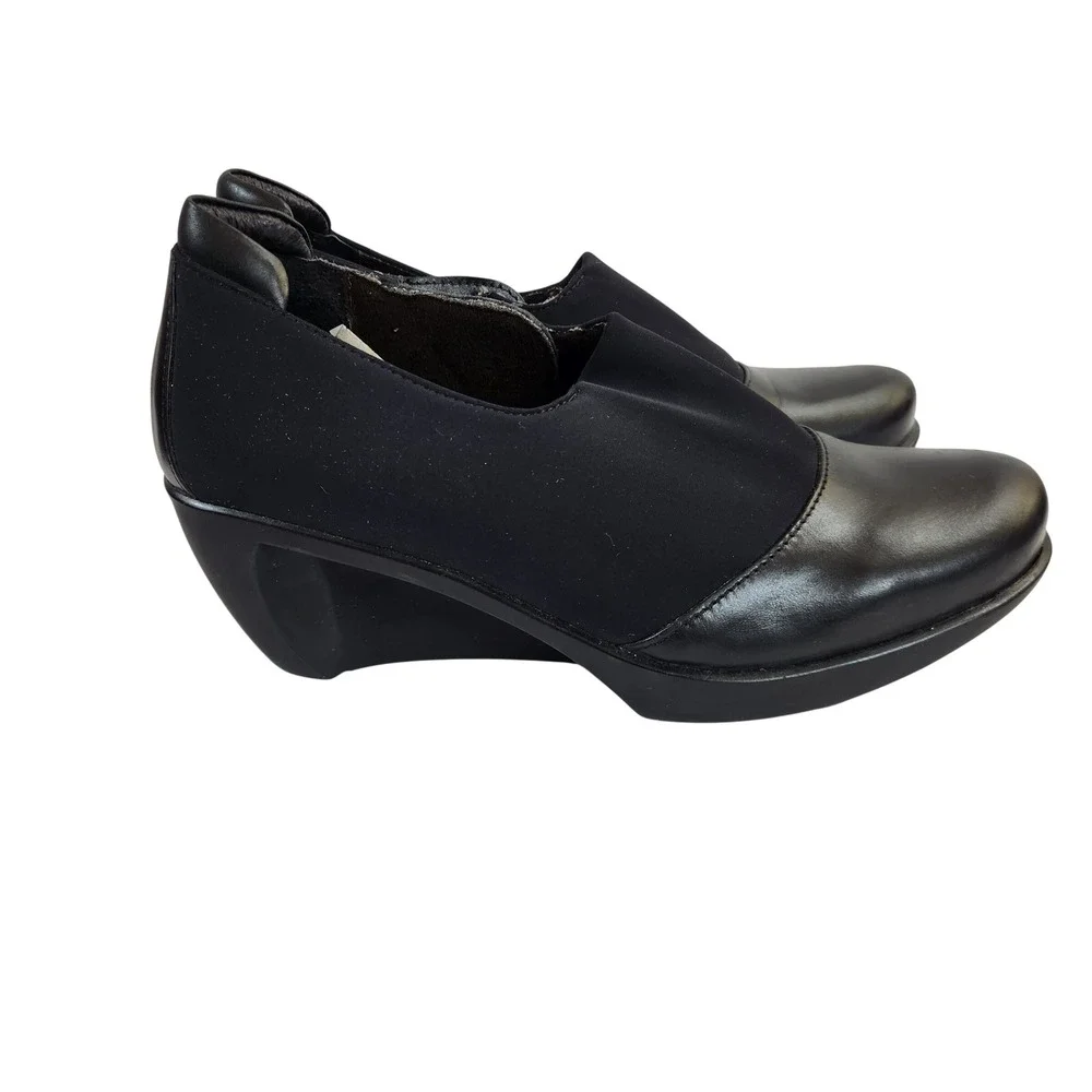 NAOT Weekend Wedge Black‎ Leather & Fabric Comfort Shoes Women Size US 7 EU 38